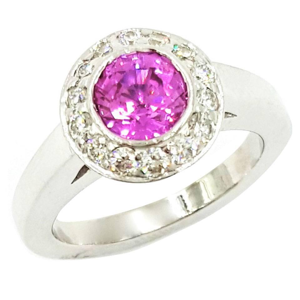 1.25 Carat Vivid Pink Sapphire Diamond Gold New Beginnings Ring For Sale