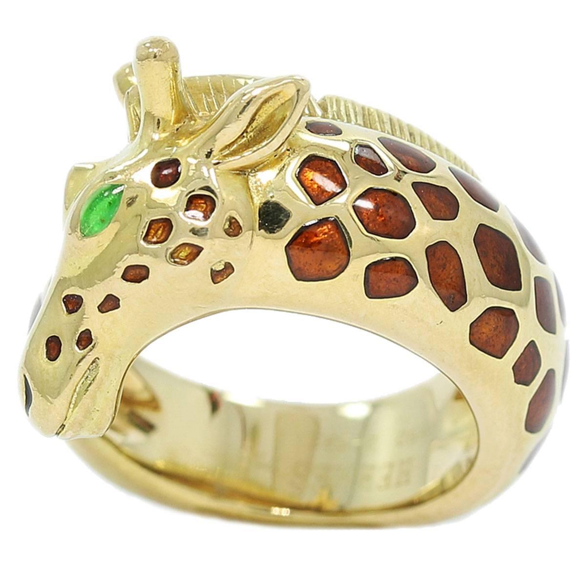 Hermes Gold Giraffe Ring with Polychrome Enamel For Sale