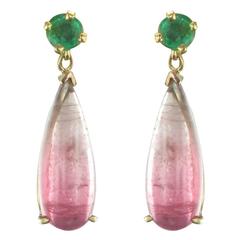 Unique Tourmaline Emerald Gold Teardrop Earrings 6