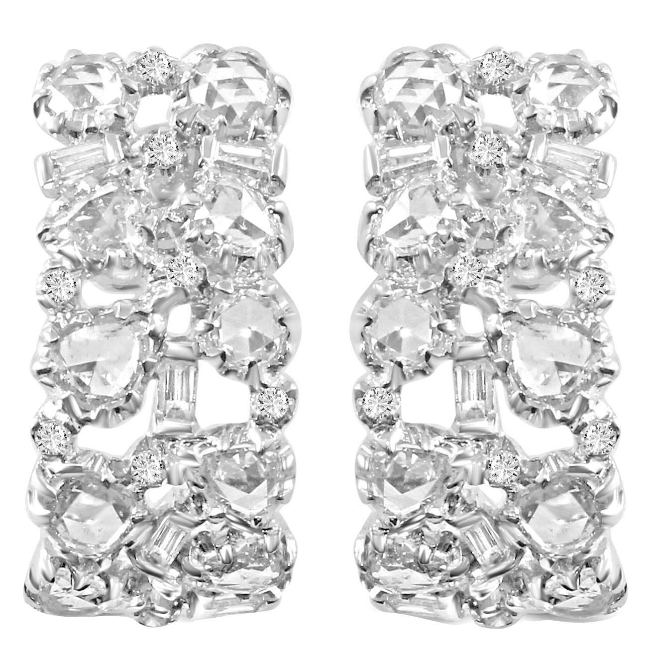 Rosecut Baguette Diamond Gold Earrings For Sale