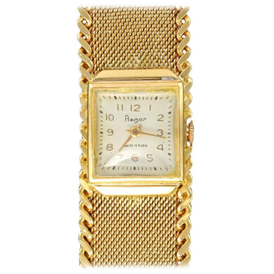 Flamor Ladies Yellow Gold Manual Wind Wristwatch