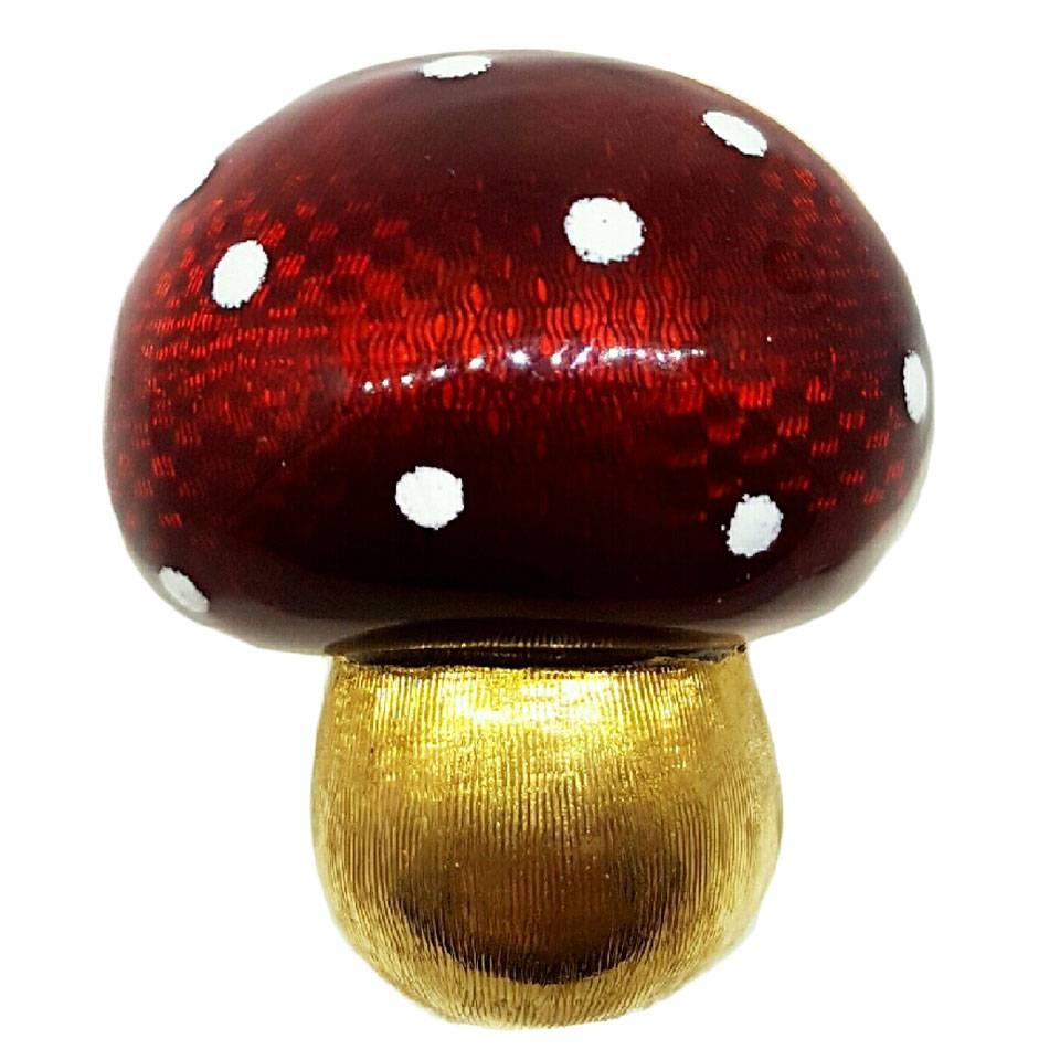 Enamel Gold Mushroom Brooch For Sale at 1stdibs