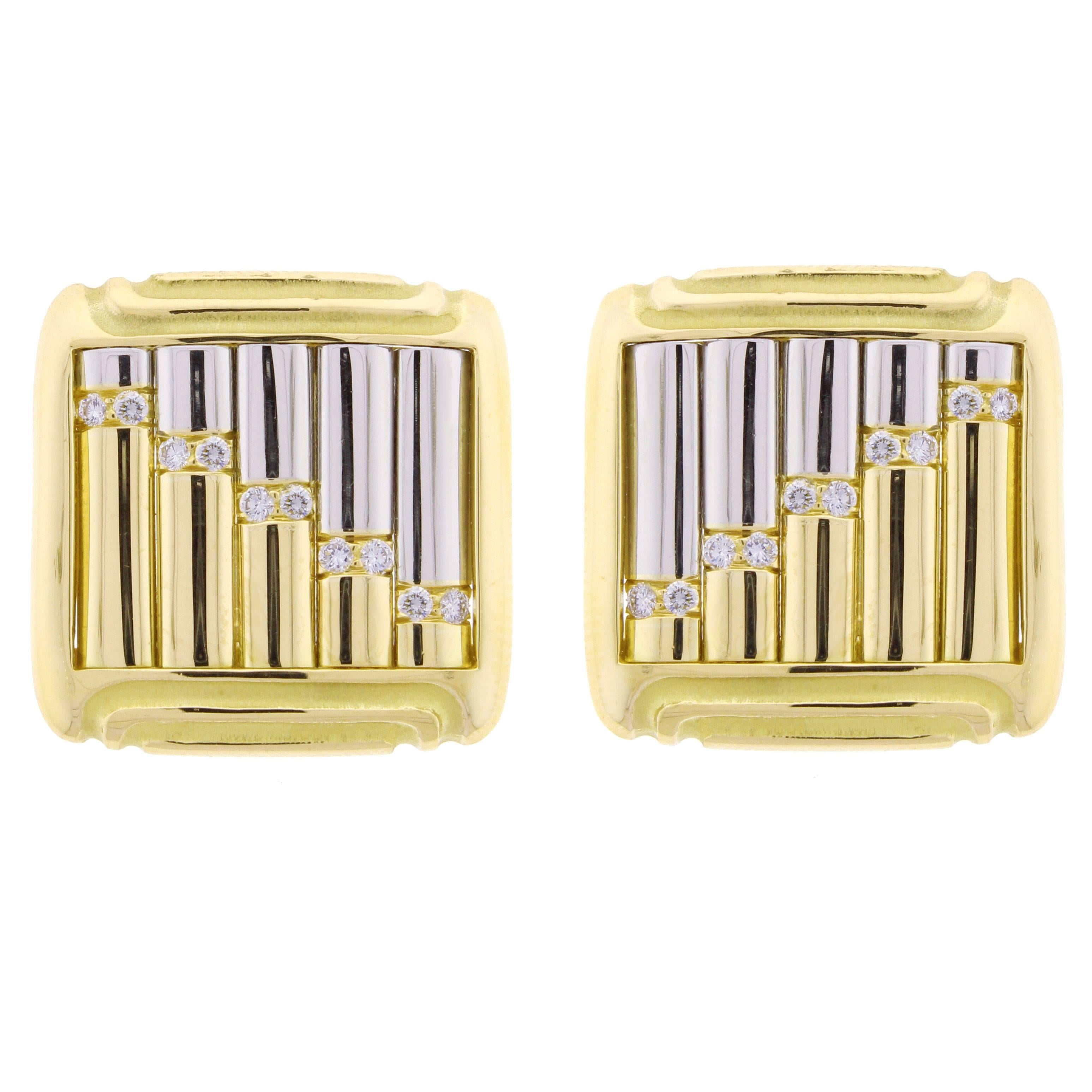 Michael Bondanza Carousel Diamond Gold Platinum Earrings