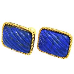 Tiffany & Co.  Vivid Blue Textured Lapis Lazuli & Rope Bordered Gold Cufflinks  