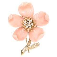 Van Cleef & Arpels Paris "Clematis" Coral Diamond Gold Brooch 10