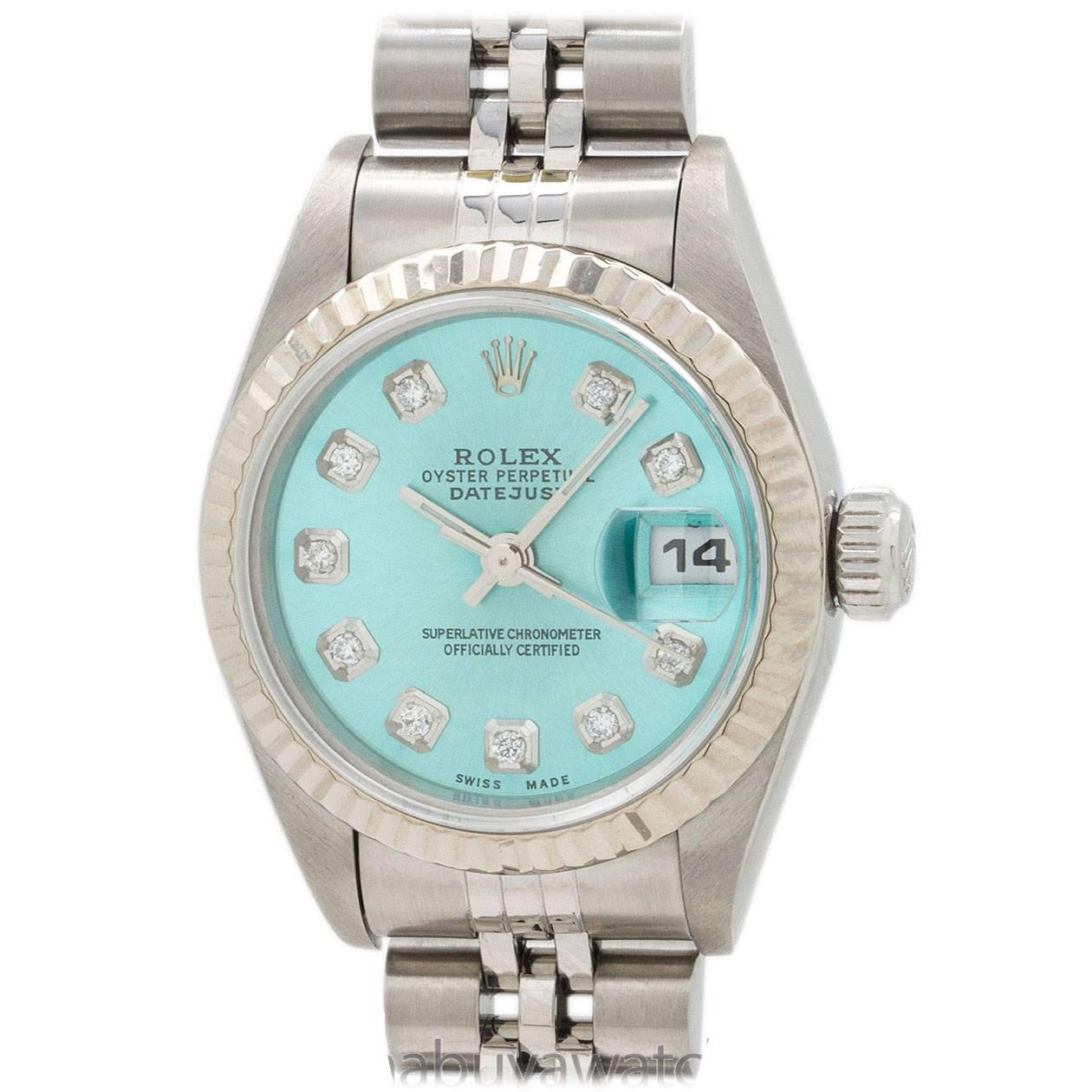 Rolex Ladies Stainless Steel Datejust Custom “Ice Blue Diamond” Wristwatch 1998 For Sale
