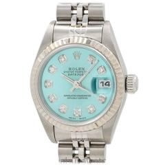 Rolex Ladies Stainless Steel Datejust Custom “Ice Blue Diamond” Wristwatch 1998