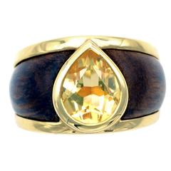 Citrine, Wood and Yellow Gold Modern Band Ring 6