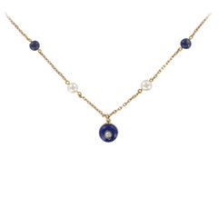 French 19th Century Pearls, Lapis Lazuli, Enamel and Gold Necklace