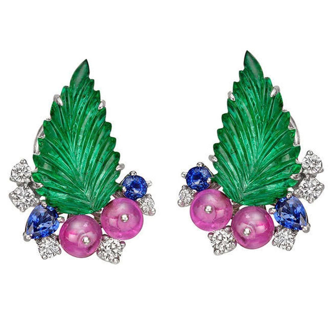 Raymond C. Yard Multicolored Gemstone Leaf Earrings