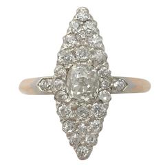 1900s 1.57 Carat Diamond and 14k Yellow Gold Marquise Ring 12