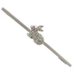 Antique 1900s 0.28 Carat Diamond and Ruby 9k Yellow Gold 'Rabbit' Brooch 11