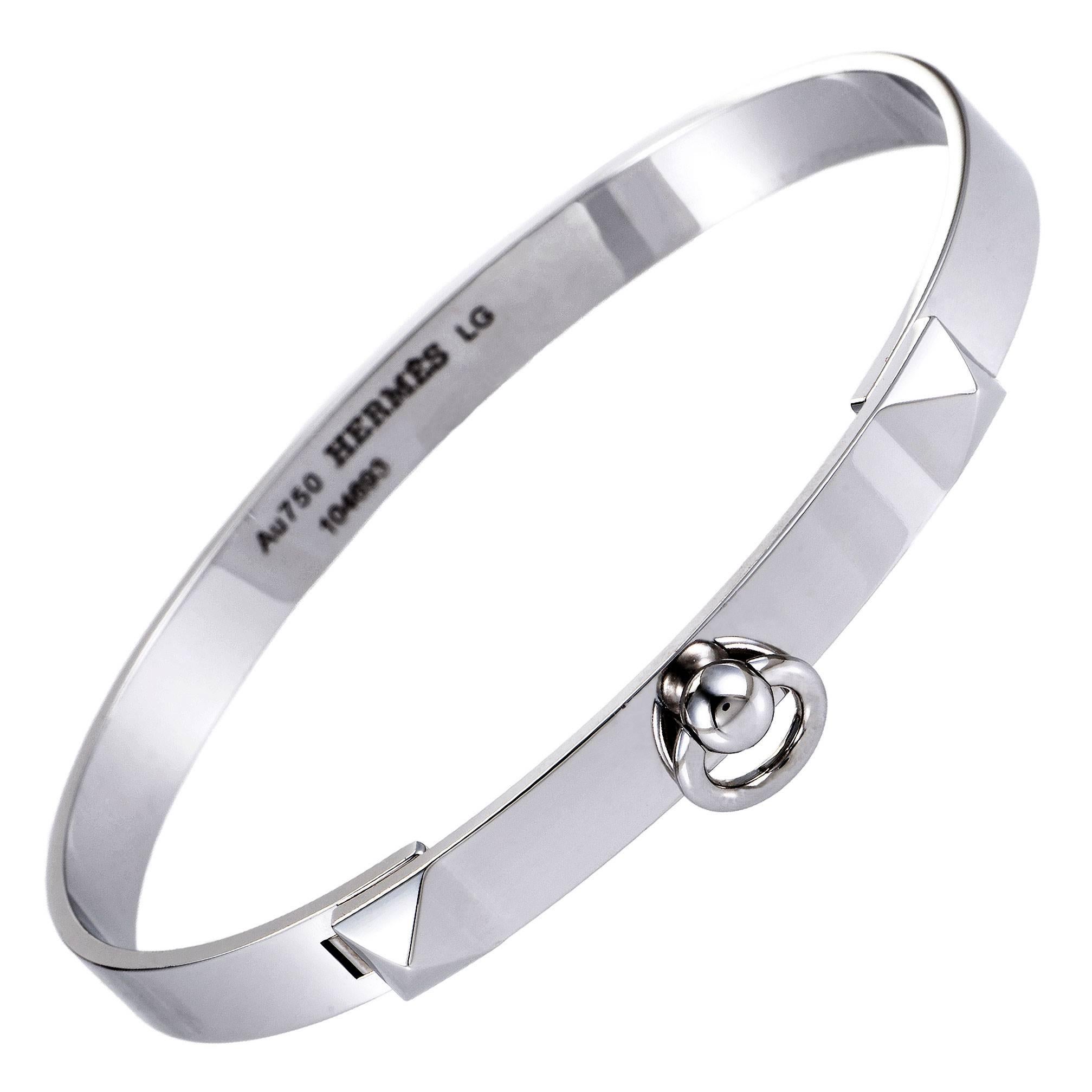 Hermès Collier de Chien Large White Gold Bracelet