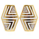 Italian Geometrical Enamel Diamond Earclips 