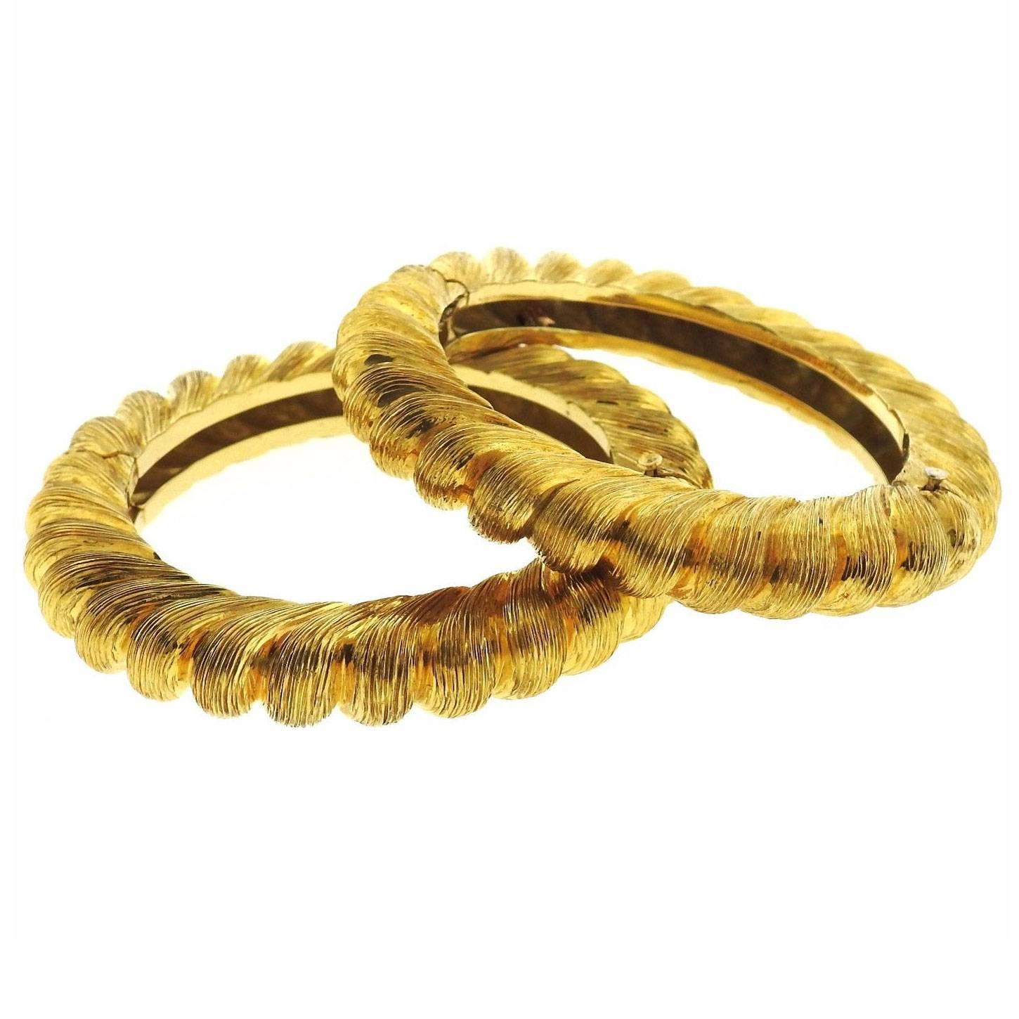 Tiffany & Co. Gold Brushed Finish Bangle Bracelet Set