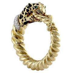 David Webb Kingdom Emerald Diamond Gold Platinum Leopard Bracelet
