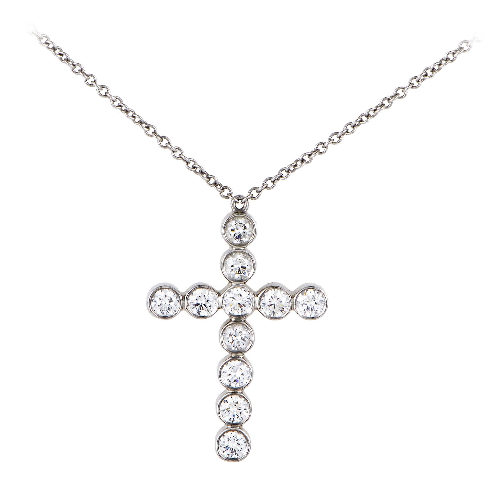 Tiffany & Co. Jazz Platinum Diamond Cross Pendant Necklace
