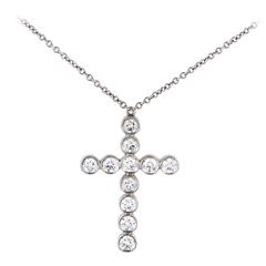 Vintage Tiffany & Co. Jazz Platinum Diamond Cross Pendant Necklace