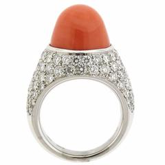 Chantecler Capri Cabochon Coral Diamond Gold Ring