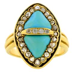 Circa 1895 French Victorian Turquoise Diamond Gold Ring