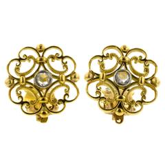 Rose Cut Diamond Gold Filigree Earrings