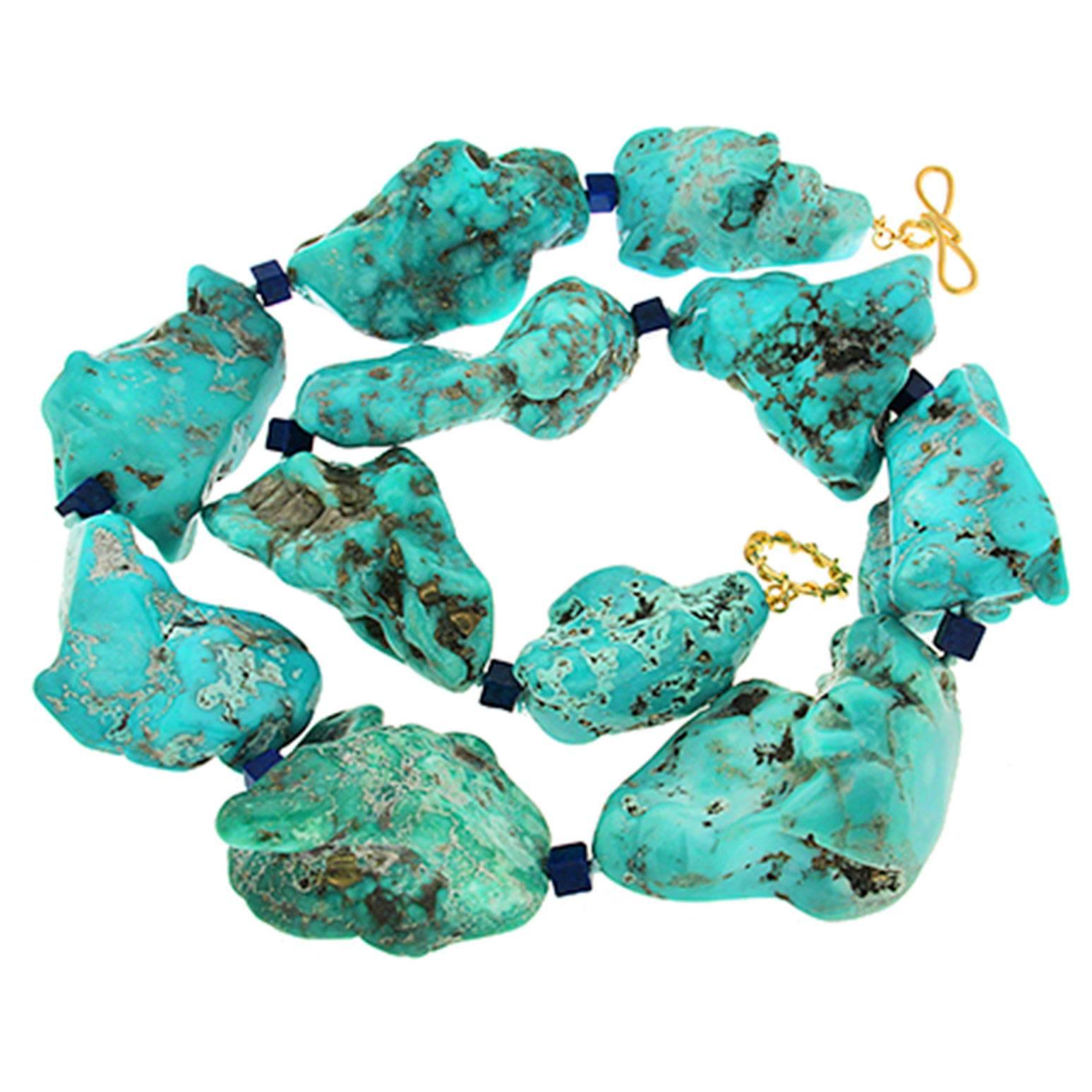 Valentin Magro Large Turquoise Nuggets and Lapis Lazuli Cubes Statement Necklace