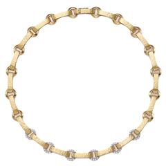 Diamond Hammered Gold Link Choker Necklace