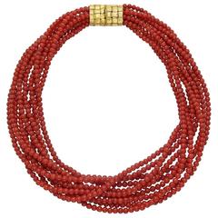 10-Strand Red Coral Bead Necklace