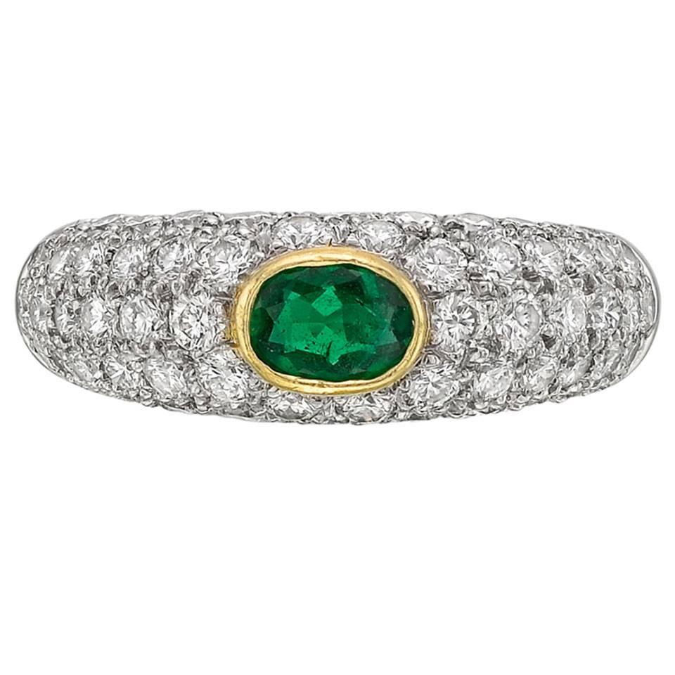 Emerald Diamond Gold Platinum Domed Band Ring