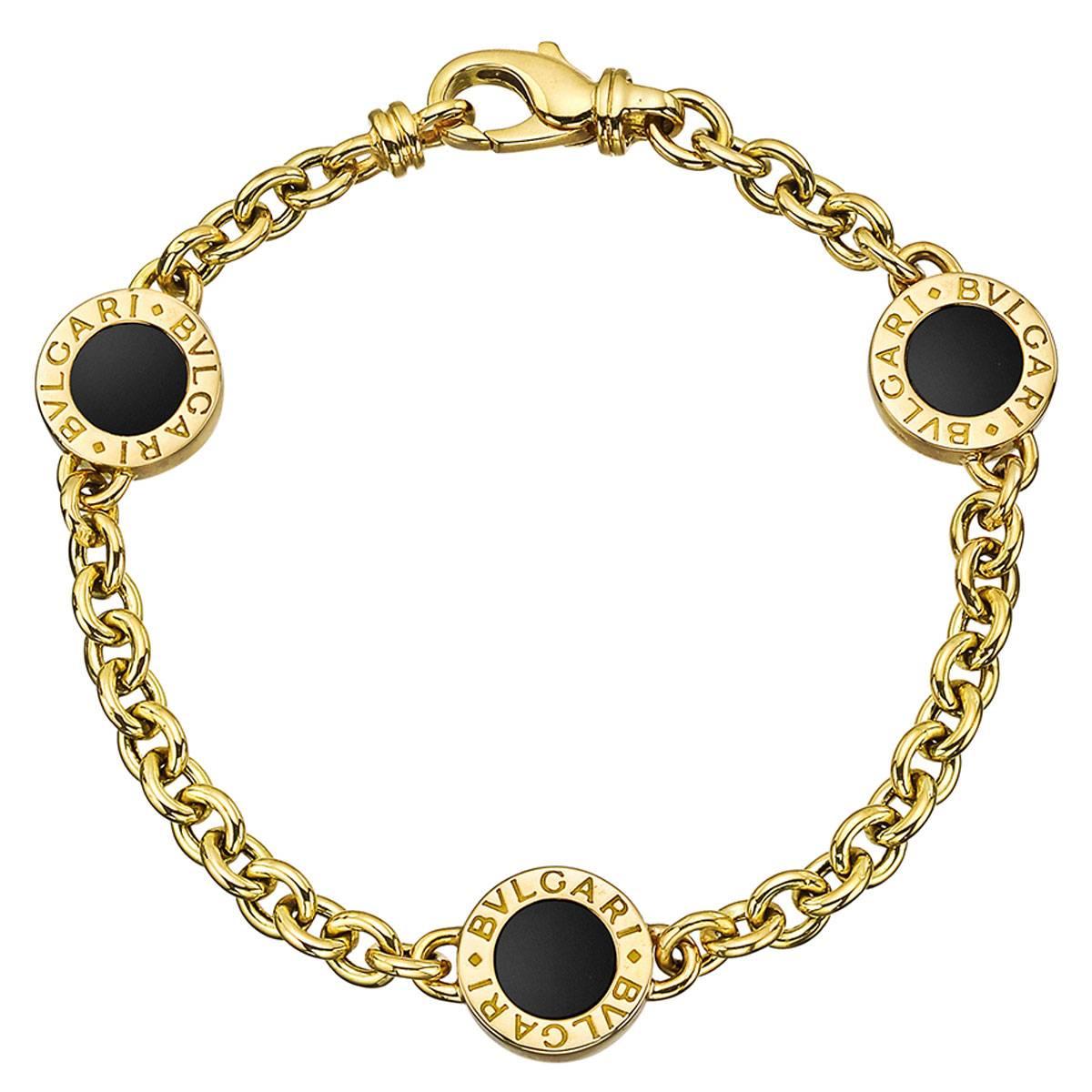 Bulgari Black Onyx Gold Station Bracelet