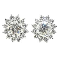 Large 8.25 Carats Diamonds Gold Omega Back Stud Earrings 1