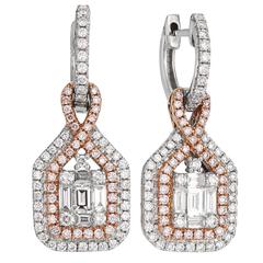 Pink Diamond Two Color Gold Drop Earrings