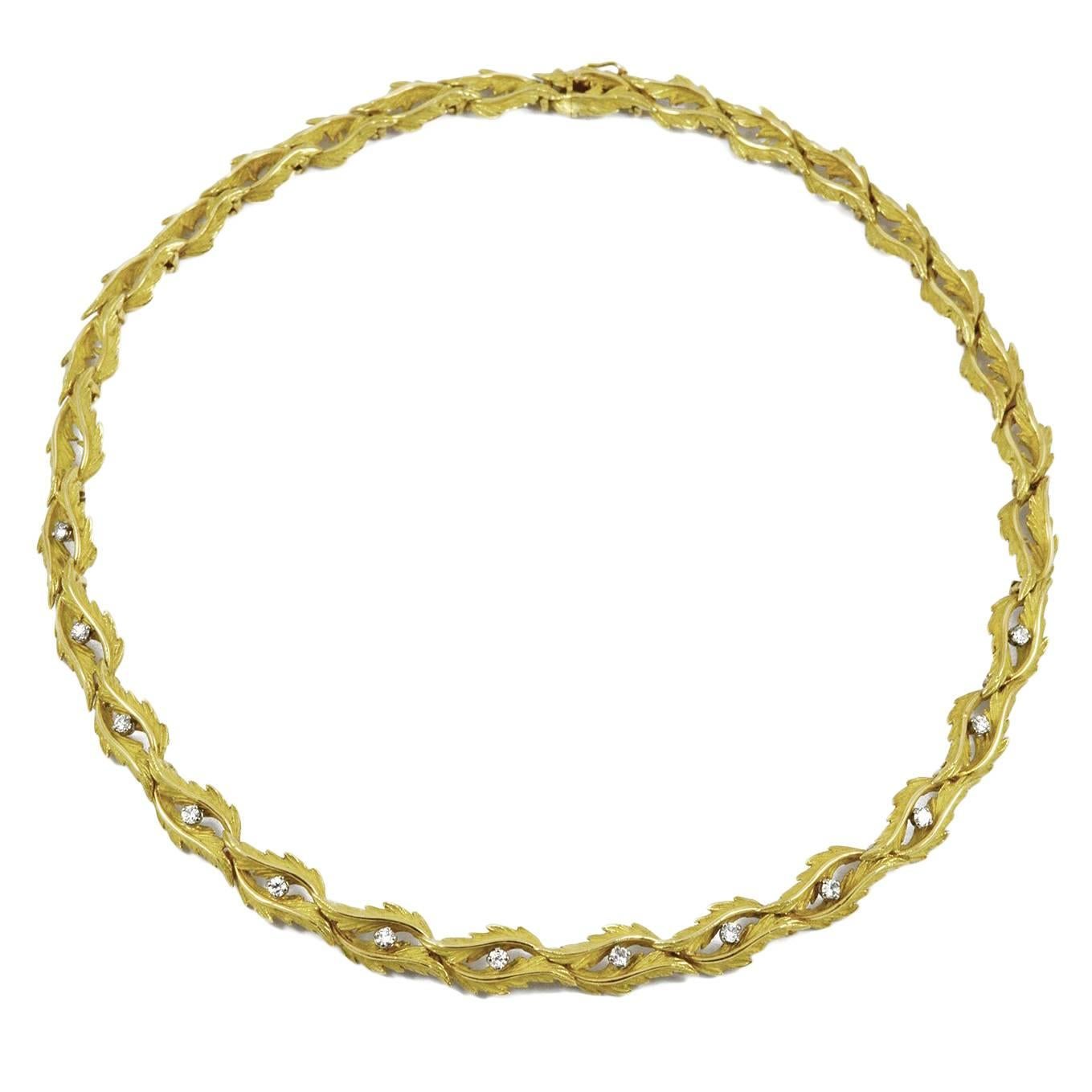 Vintage French 18k Diamond Foliat Necklace