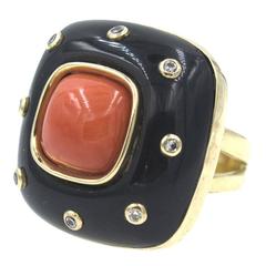 Retro Coral Onyx Diamond Fashion Ring