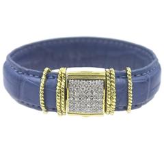 Modern Cassis Diamond Gold Denim Blue Alligator Bracelet