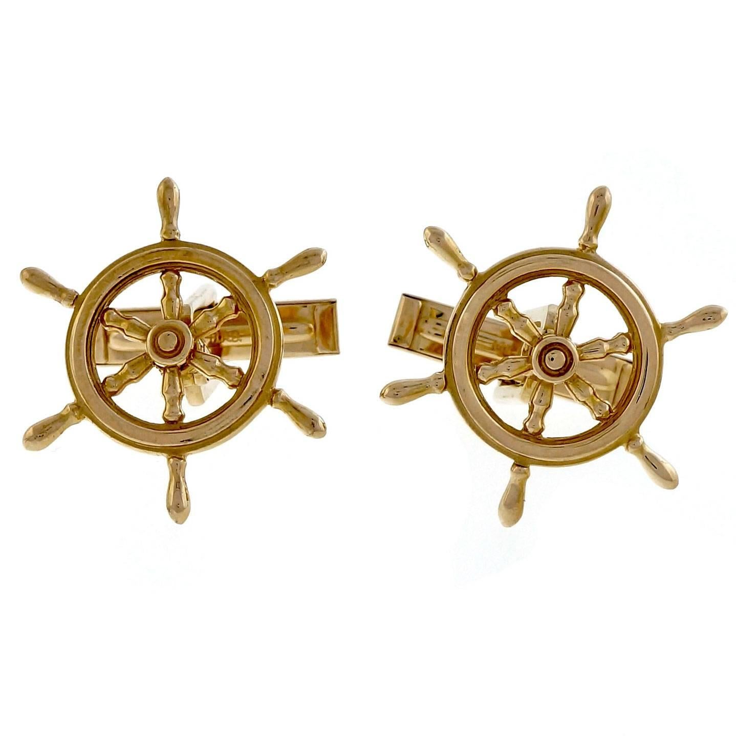  1960s B.A. Ballou Ship's Wheel Gold Cufflinks