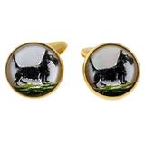 Quartz Crystal Hand Painted Carved Scotty Dog Gold Cufflinks