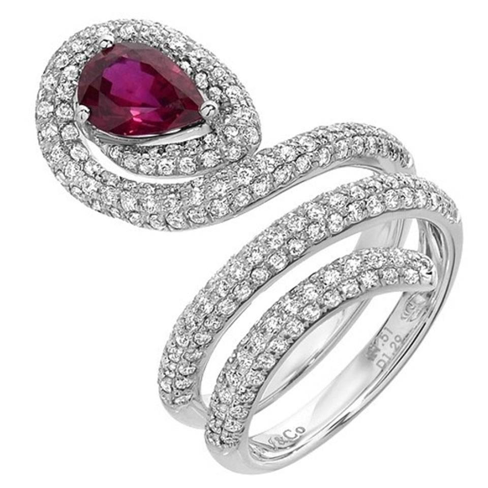 GIA Certified Ruby Diamond Serpentine Gold Ring  For Sale