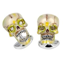 Enamel Sterling Silver Skull "Suspicious Death" Cufflinks