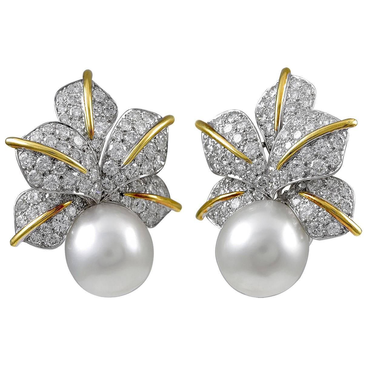 South Sea Pearl Diamond Earclips