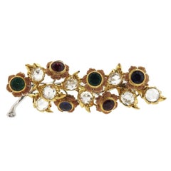 Buccellati Sapphire Emerald Rose Cut Diamond Rose Gold  Brooch