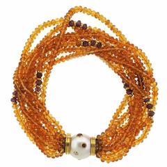Trianon Citrine Tourmaline Pearl Diamond Gold Multi Strand Bracelet 9