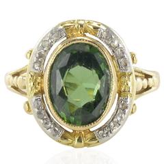 Antique 1900s French Peridot and Diamond Gold Ring