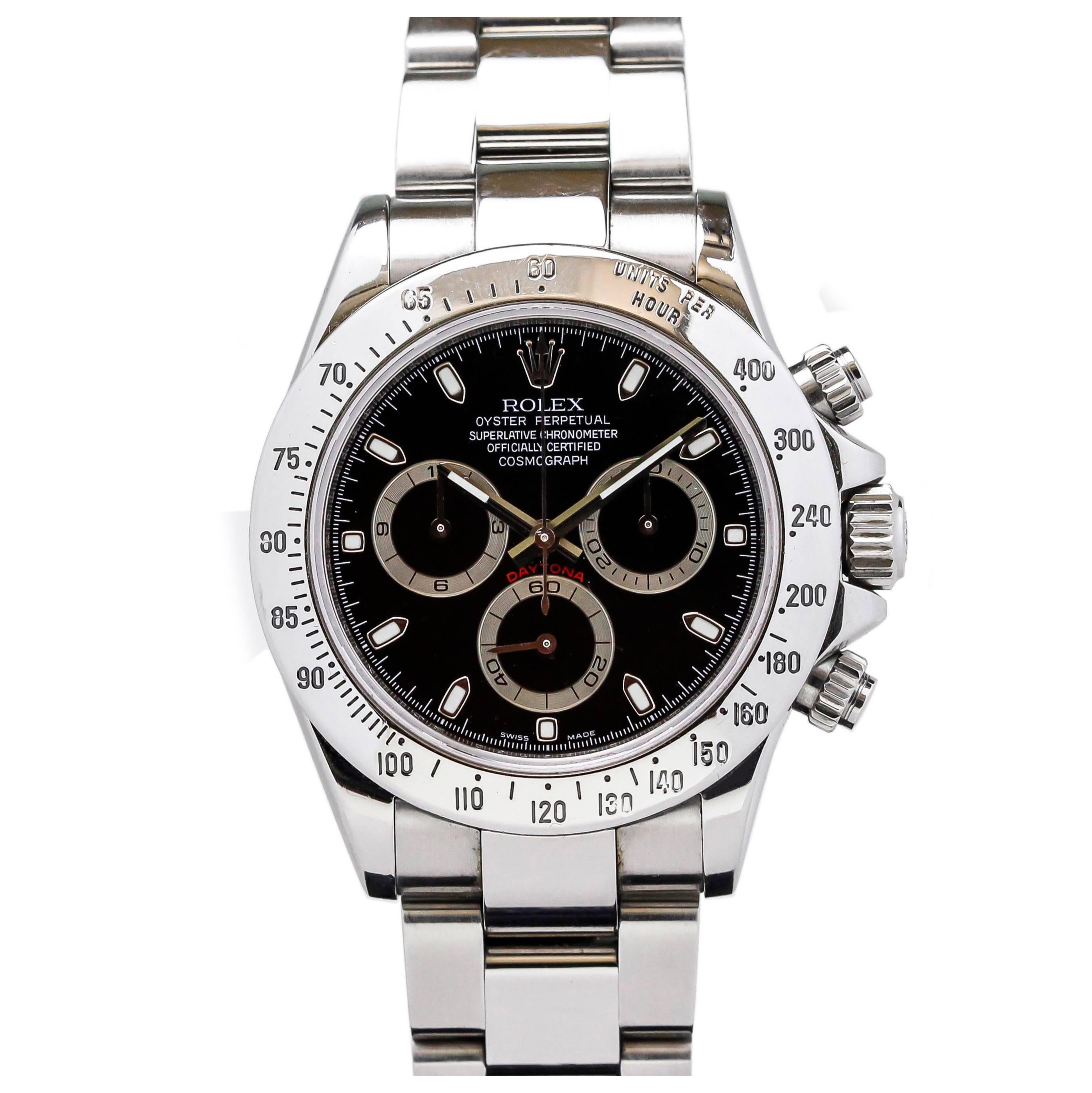 Rolex Stainless Steel Daytona Black Dial Automatic Wristwatch Ref 116520