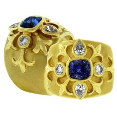 Crevoshay Stately Handmade Ceylon Sapphire Diamond Gold Ring 8