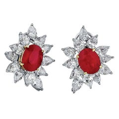 Estate Platinum and 18K Gold Burmese Ruby and Diamond Earrings