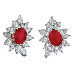 Burmese Ruby and Diamond Earrings in Platinum