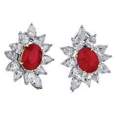 Burmese Ruby Diamond Gold Platinum Earrings 6