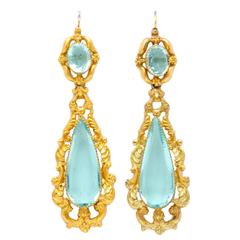 Brilliant Georgian Aqua Paste and Pinchbeck Earring 11