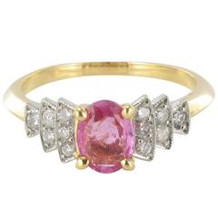 New Modern Pink Sapphire Diamond Gold Platinum Ring 1